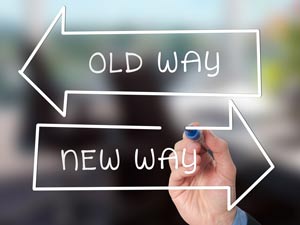 arrows saying old way versus new way