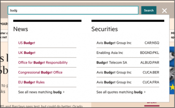 example search functionality from financial times website
