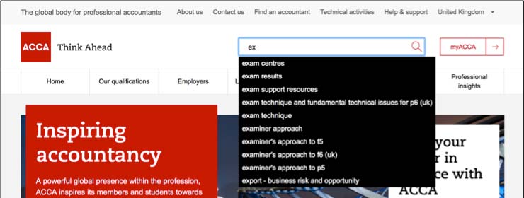 example search functionality from acca website