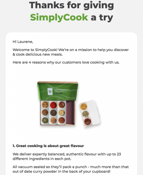 Welcome email from Simply Cook