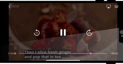 Mobile phone playing BBC iPlayer with subtitles