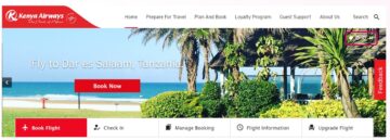 Clip of Kenya Airways website with a focus on pause button on the carousel