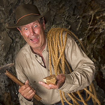 Excited Gold Miner hitting the Jackpot