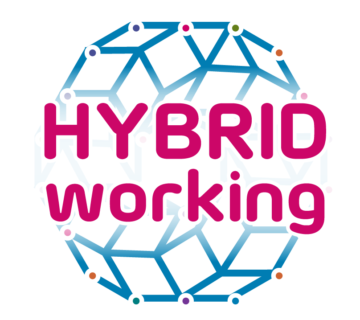 (alt"circular graphic with the words Hybrid working")