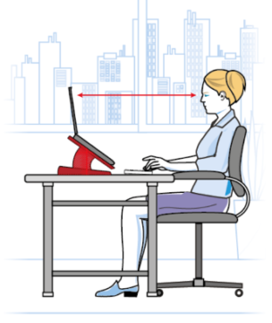 Ergo image, showing the best way to sit when working on a laptop