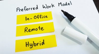 (alt="piece of paper with the following written on it - Preferred work model? In-office, remote, hybrid")