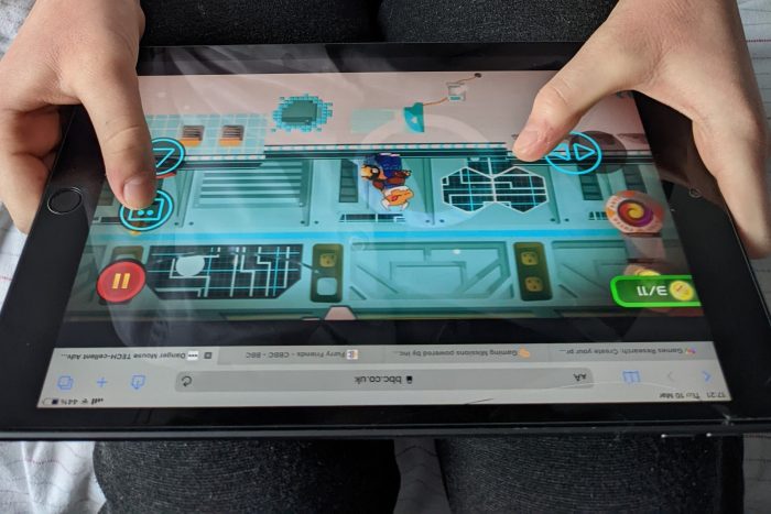 A close-up of a Danger Mouse game being played on a tablet