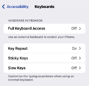 Apple iOS accessibility keyboard options